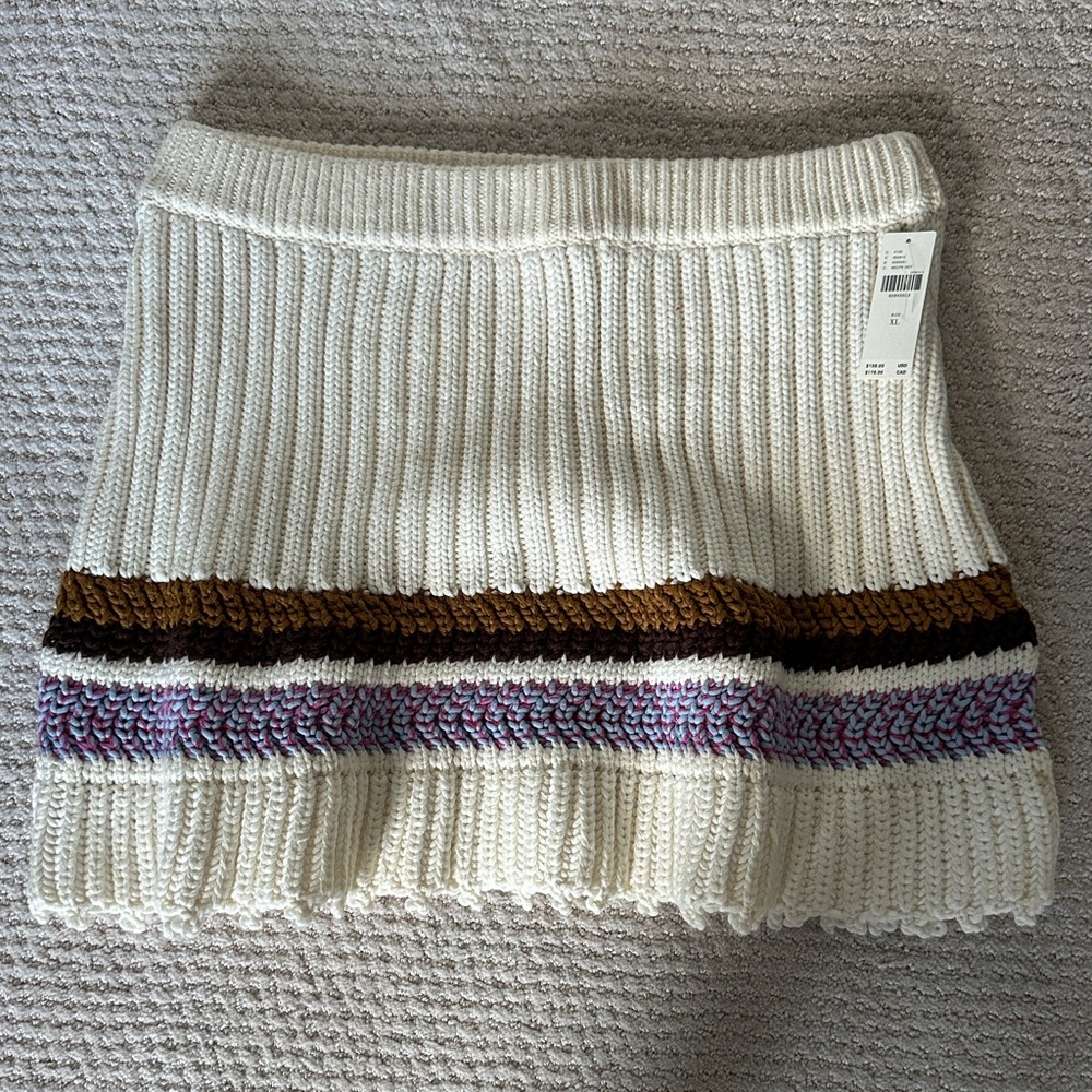 Anthropologie Cream Knit Skirt with Brown and Purple Stripes